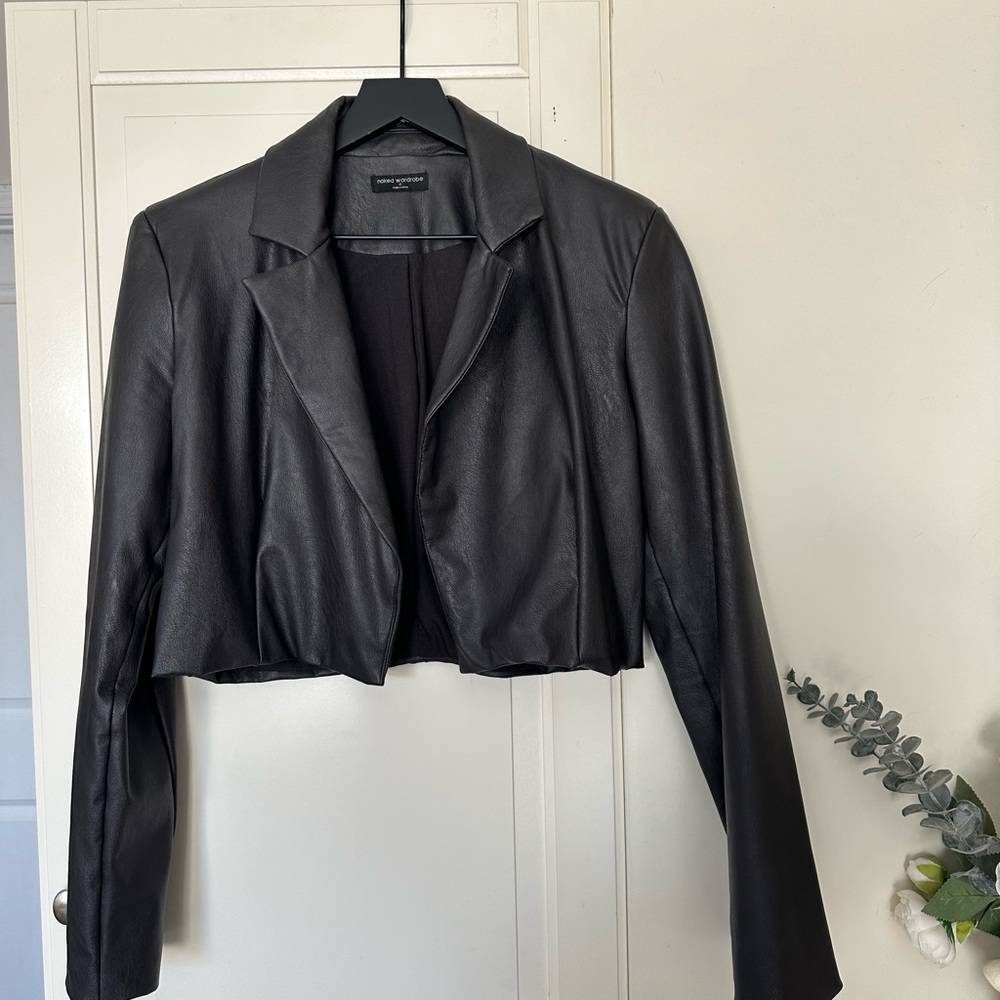 Naked Wardrobe Black Cropped FAUX Leather Jacket